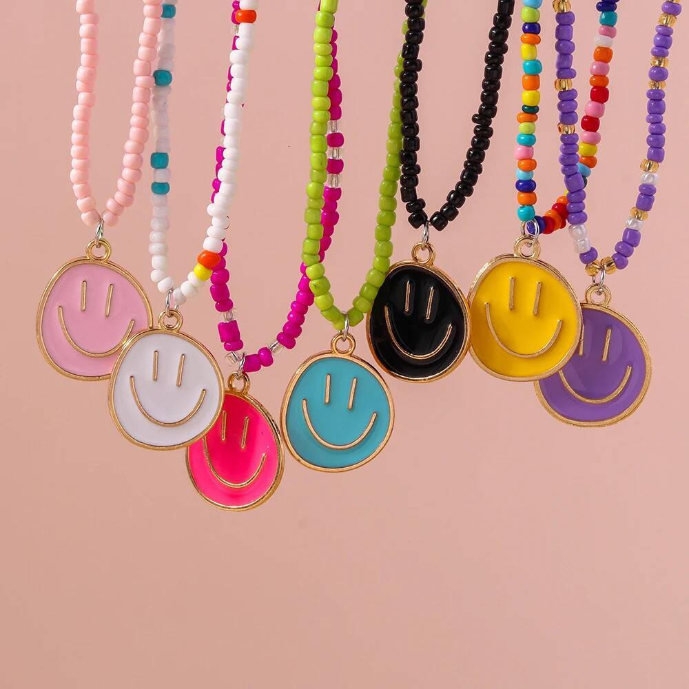 Aihua Cute Bohemia Irregular Round Face Necklaces for Women BFF Best Friends Kids Smile Pendant Necklace Birthday Gifts