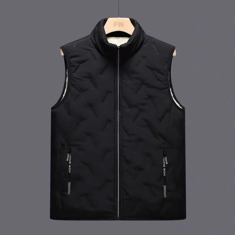 Thiened Fce Warm down Cotton Vest Mens Autumn Winter Lamb Velvet oulder Pad Vest Jaet Zipper Decoration Stand Fit 250804