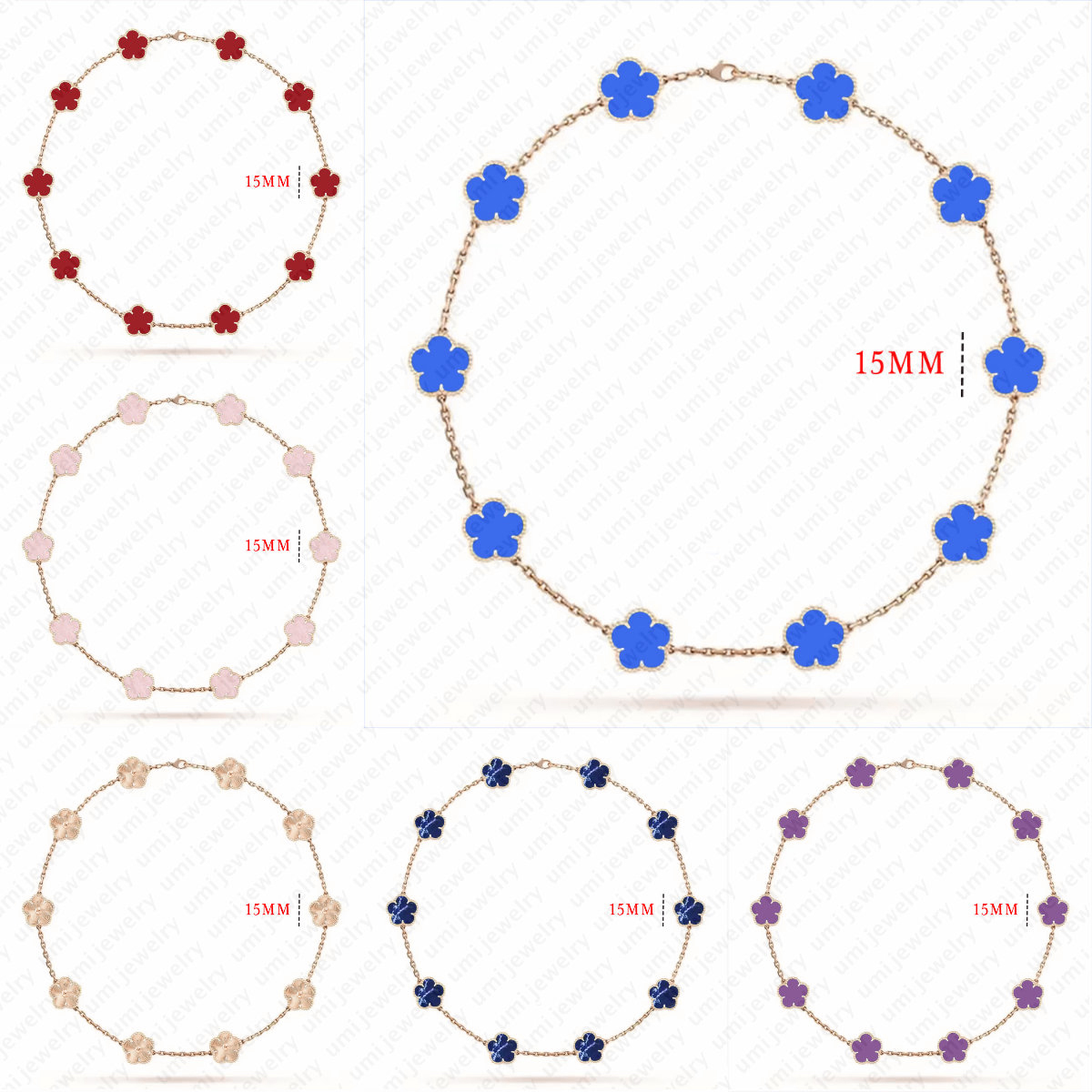 luxury necklace stainless steel jewelry 15mm clover necklace Business rose gold plated 10 motif flower necklace jewelry woman diamond chain necklace with charm