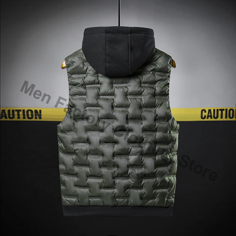 Winter Hooded Vest Men Pleated Solid Padded Windproof Warm Sleeveless Jacket Homme Casual Waistcoat Thicken Parkas 8XL 250809