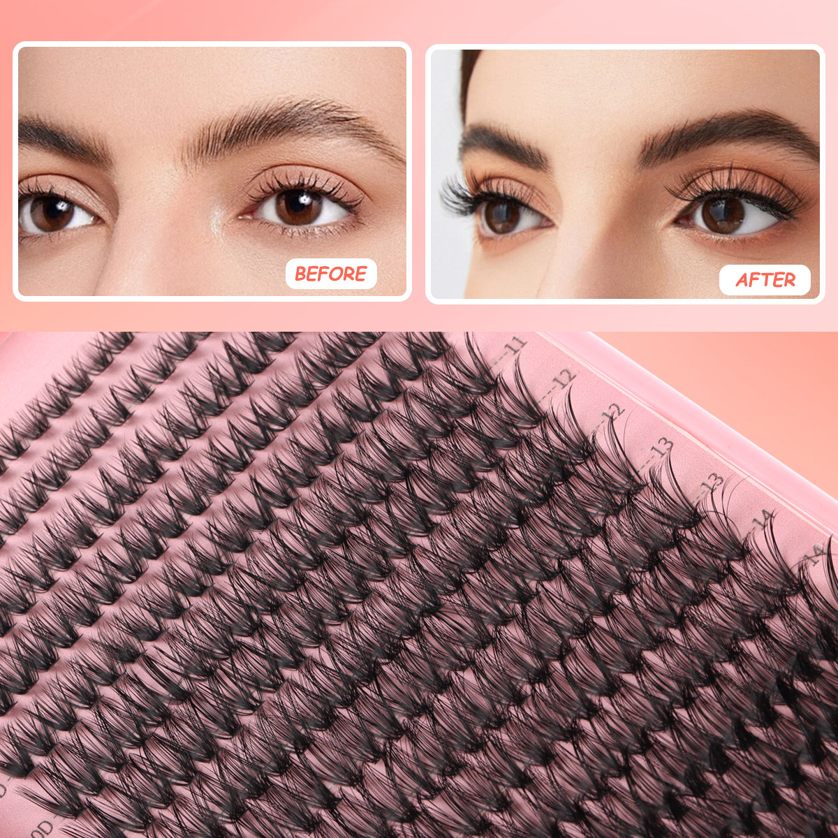 640Pcs DIY Individual Eyelashes Soft Lightweight DIY Cluster Lashes Kit Easy to Wear Handmade Reusable Segmented Eyelash Extensions Grafted Lashes