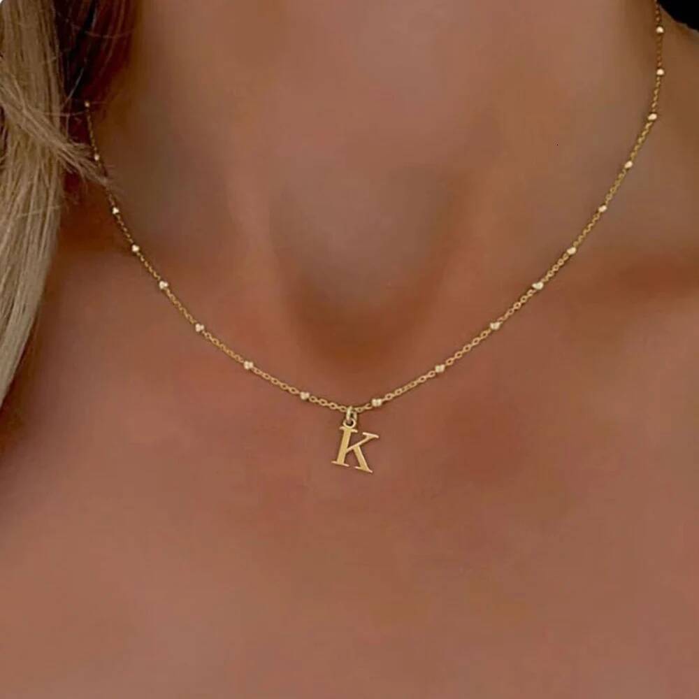 Gold Color A-Z English Initial Letter Pendant Necklace For Women Metal Jewelry Stainless Steel Chain Necklaces Simple Choker Jewelry for Women