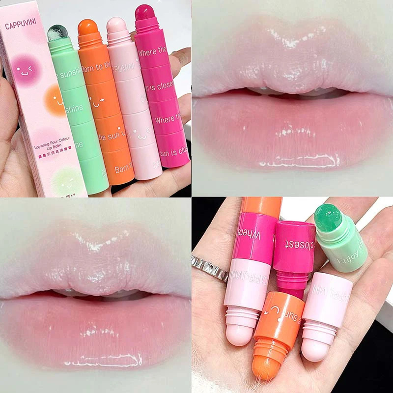 4 In 1 Color-changing Lip Balm Combo Kit Colorless Pink Orange Hydrating Lip Care -dryness Primer Lipstick Pen 250809