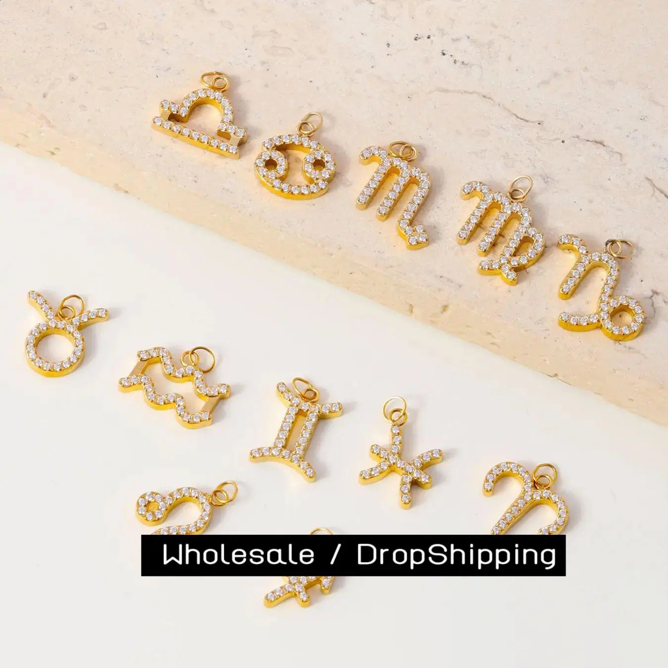 CARLIDANA Gold Plated Personalise 12 Zodiac Zircon Pendants Charms High Polished Stainless Steel Zodiac Pendant Set DIY Jewelry 250807