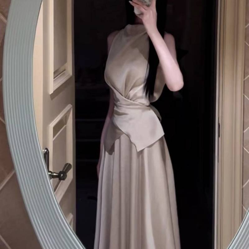 2025 Summer New Women's New French Elegant High end sisters trend Style Suit Dress Women's Summer Sleeveless Tunic Long Dress New Designer