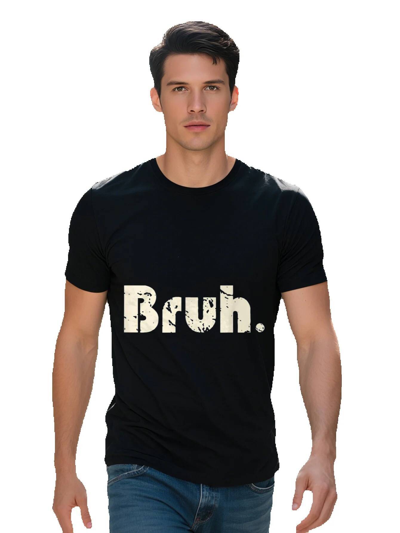 Bruh Funny Brother Greeting Tee Cotton Casual Crew Neck T-Shirt for Men Boys, Washable aed0b
