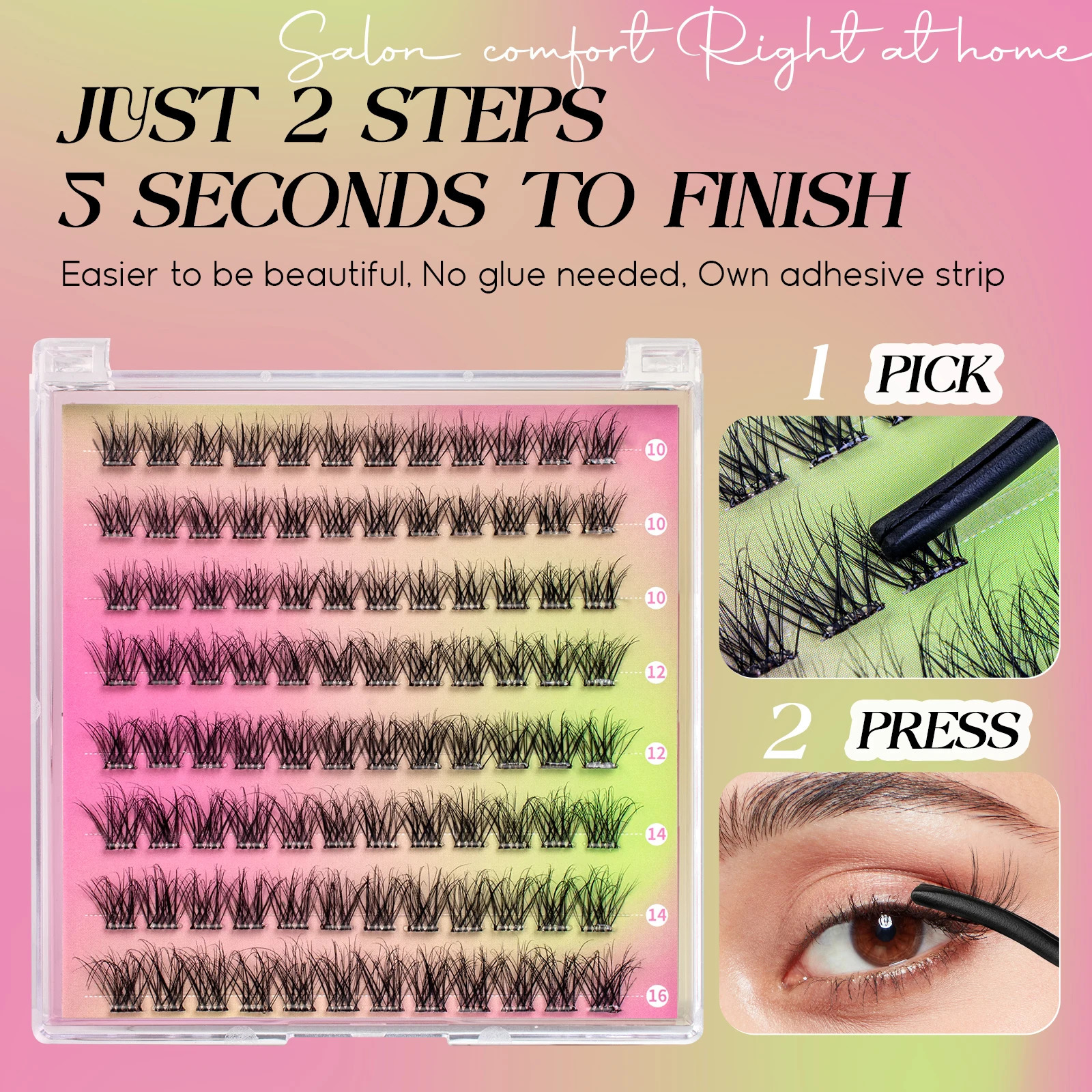 VYRILA Self Adhesive Cluster Lashes Glue-Free DIY Individual Eyelash Extension Natural Soft Lashes No Glue Needed Segmented Lash 250805
