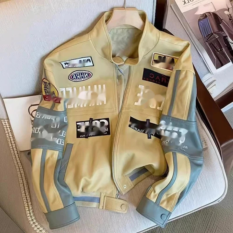 Embroidered Racing Suit Motorcycle Leather Jacket Baseball Suit MenS WomenS Loose Spring Hip Hop Style Y2k Jacket 250805