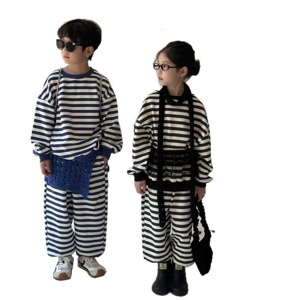 Autumn Children Girls 2PCS Clothing Set Cotton Striped Long Sleeve Sweatshirt Outfits Loose Elastic Waist Straight Pants Tracksuit Z250811