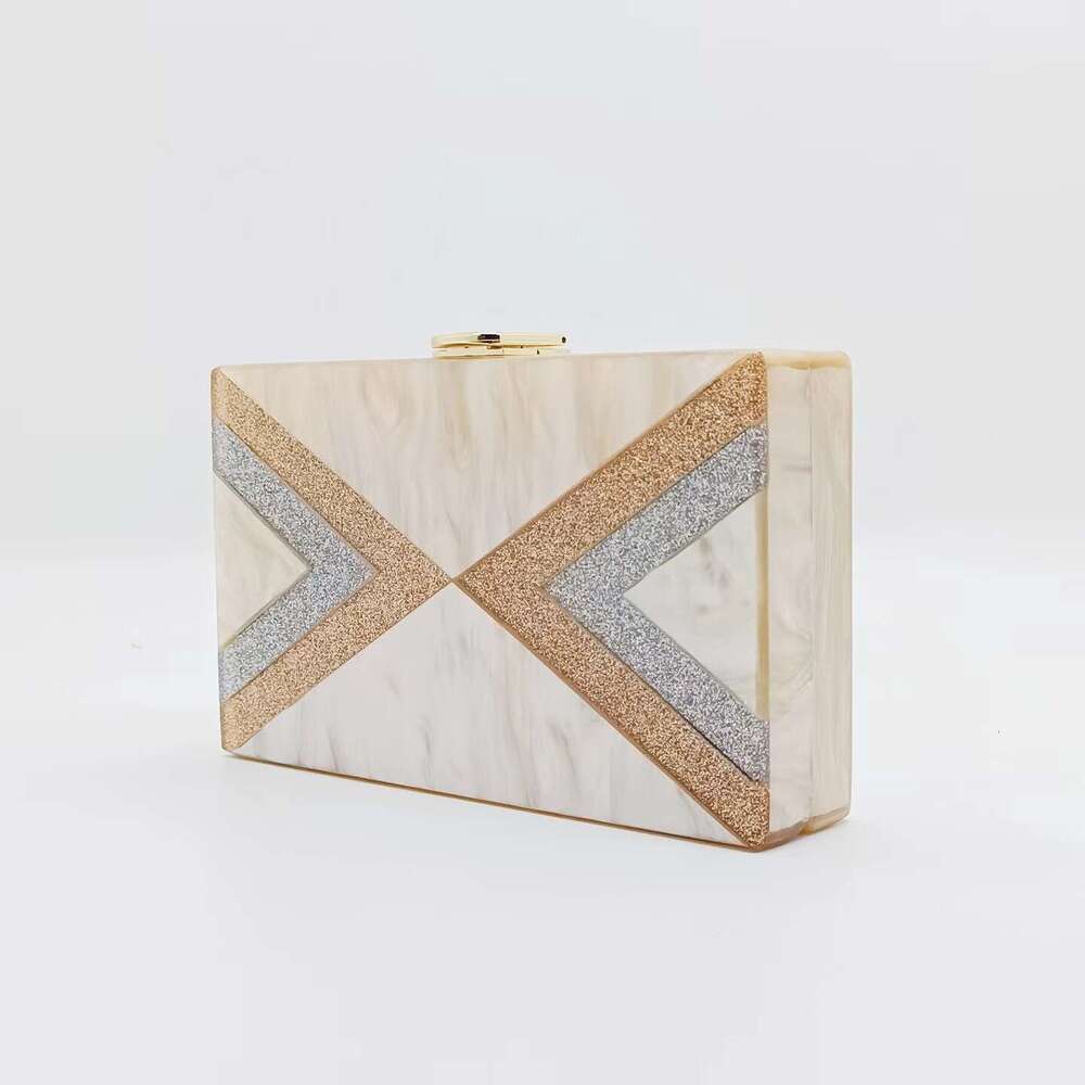 New Single Shoulder Crossbody Fashion Acrylic Women's Pearl Board Geometric Patchwork Evening Party Wedding Clutch Bag