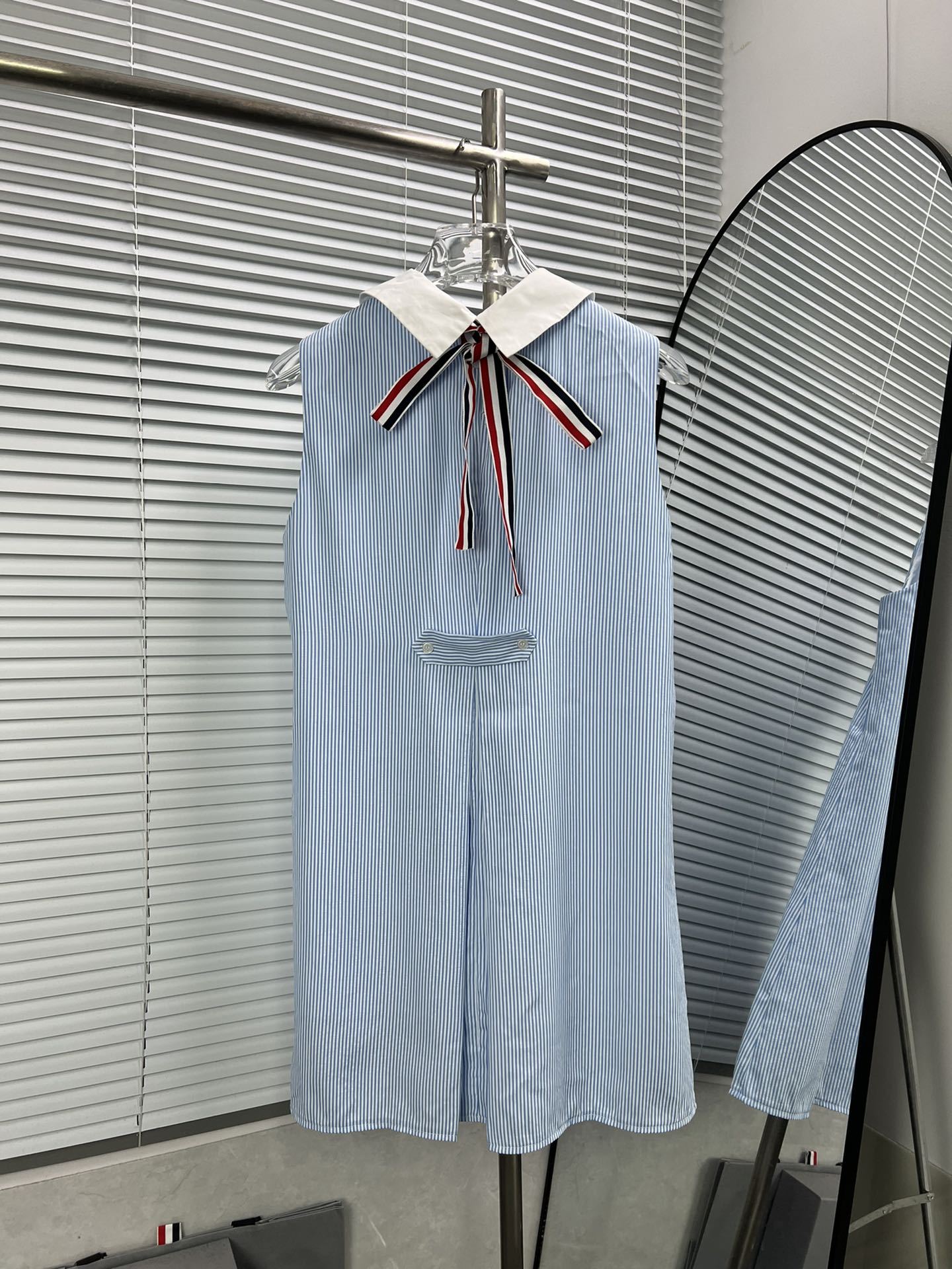 T31801 New women's British style girly doll collar blue and white striped dress