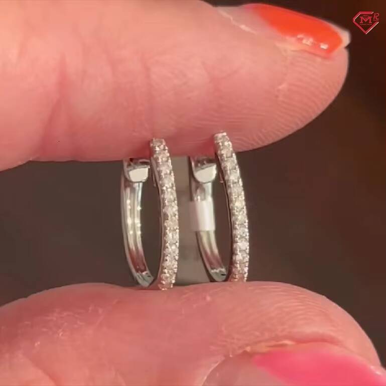 Gorgeous Moissanite Hoop Earrings Iced Out VVS Shiny Oval Style 925 Silver Moissanite Earrings