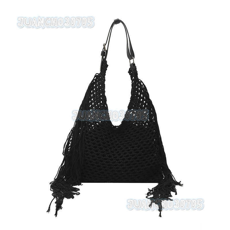 2025 New Tassel Bag for Women Hollow Handwoven Beach Bag Style Cute Ladies Shoulder Tote Bag H250809