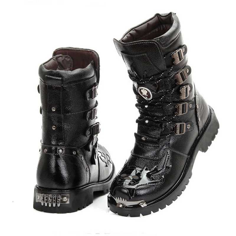 2025 Fashion Mid-Calf Motorcycle Mens Martin Boots Leather Skull High Top Casual Shoes Black Snow Boots W250811