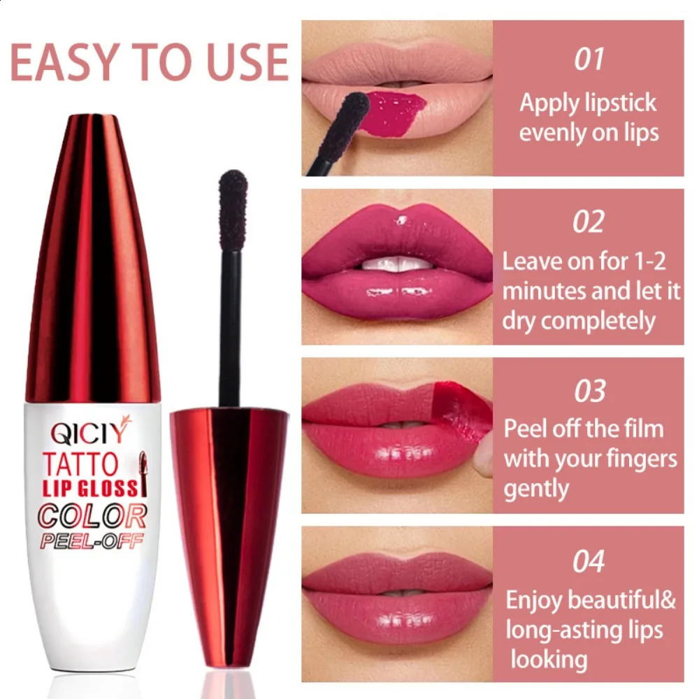 4 Color Liquid Peel-off Lip Gloss Waterproof Long-lasting Matte Lipstick Non-stick Cup Makeup Lip Tattoo Pigment 250809