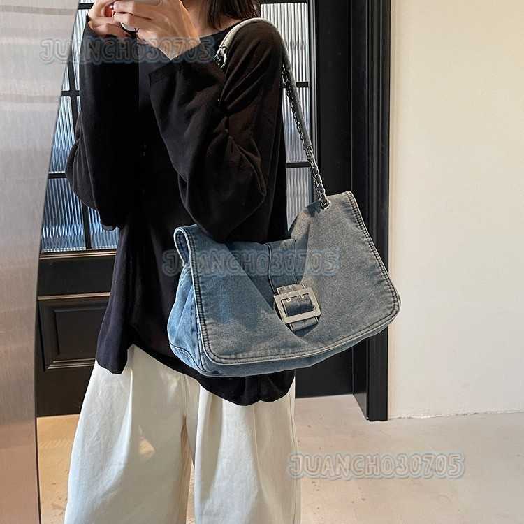 Style Simple Large Capacity Tote Bag Casual Denim Bag for Women 2025 Spring New Commuter Crossbody Bag H250809