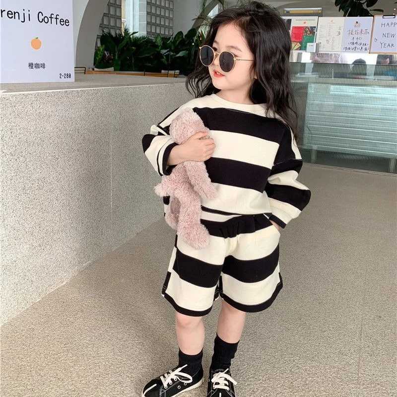 Baby Girl Boy Cotton Striped Clothes Set Hoodie and Shorts 2pcs Infant Toddler Child Tracksuit Spring Autumn Summer 1-7Y Z250811