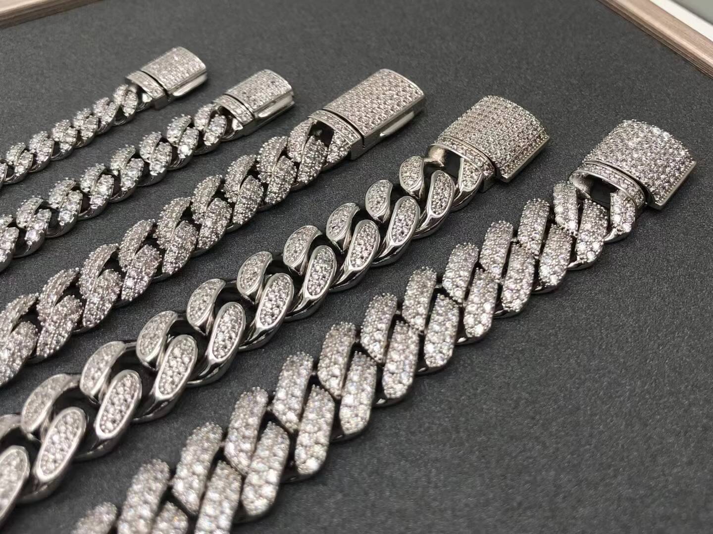 12mm 14mm 15mm 18mm 22inches 925 Silver Cuban Chain Moissanite Round Cut Moissanite Diamond Jewellery ICE OUT Cuban Chain