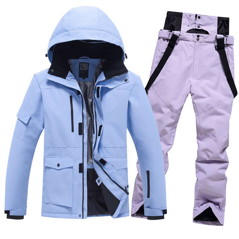 Outdoor windproof waterproof plus cotton thick warm single double board men and women ski suit set