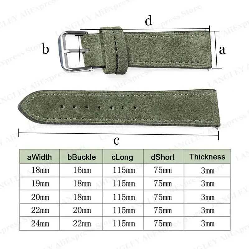 18mm 19mm 20mm 22mm 24mm Genuine Leather Suede Watchband for Seiko for Huawei Watch Gt2/3/4 Vintage Handmade Stitched Bracelet W250811