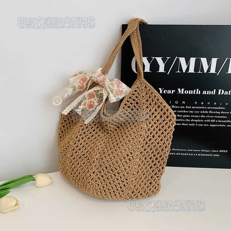 Artistic Style Straw Woven Hollow Tote Bag for Women 2025 Summer Large Capacity Casual Vacation Shoulder Beach Bag H250809