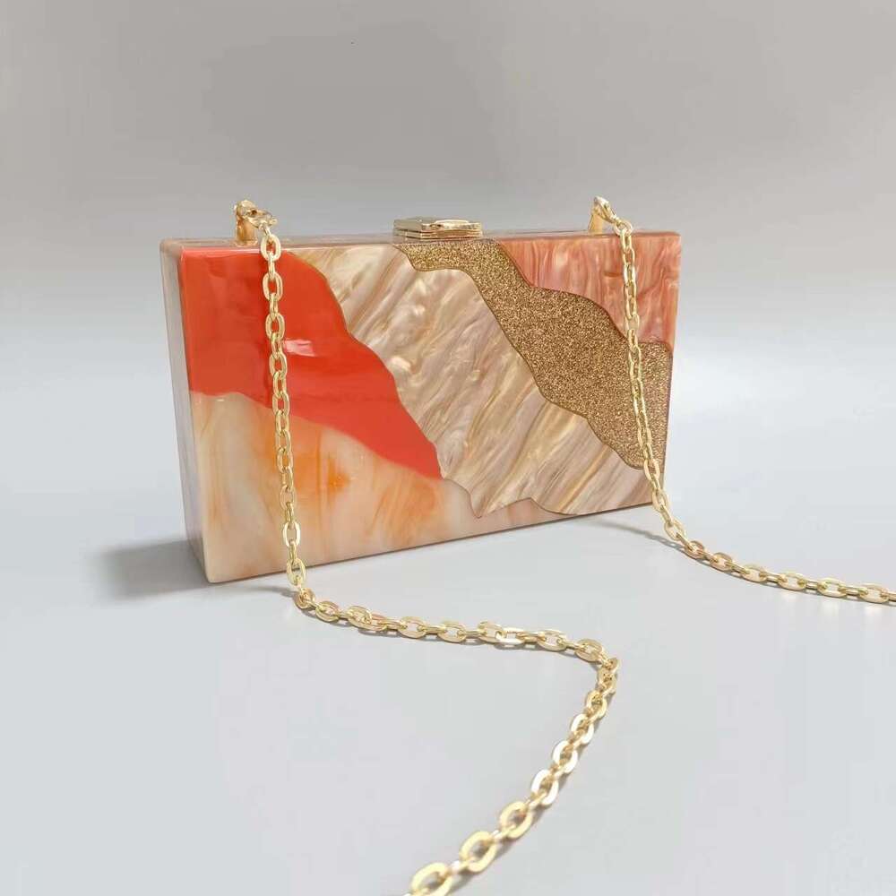 Women's New Spliced Acrylic Evening Single Shoulder Crossbody Wedding Banquet Clutch Chain Bag