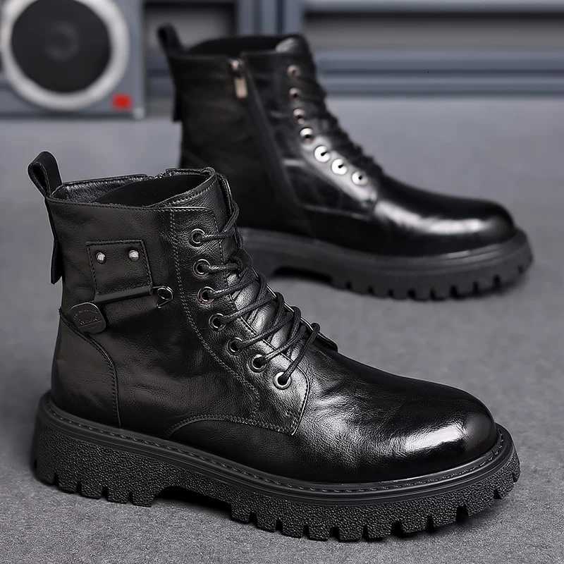 Luxury Brand Men Genuine Leather Stylish Ankle Boots Winter Classic Lace-up Anti-Slip Thick Bottom Boots Men Casual Leather Shoes W250811