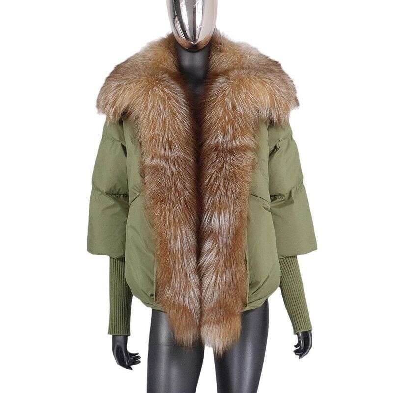 Women's Clothing Jacket Fox Fur Collar Hos High End Atmosphere Warm Loose Slim Hot Styleoded Ribbed Sleeve