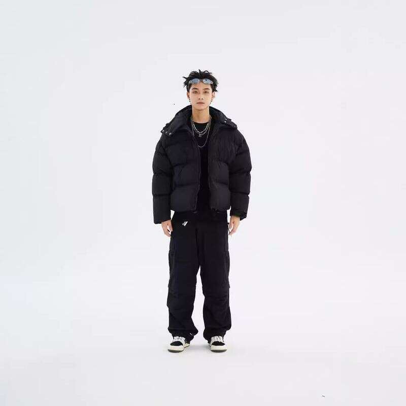 Clothing Club American Street Masked Collar Solid Color Hooded Men's Winter Thickened Cotton Jacket Couple