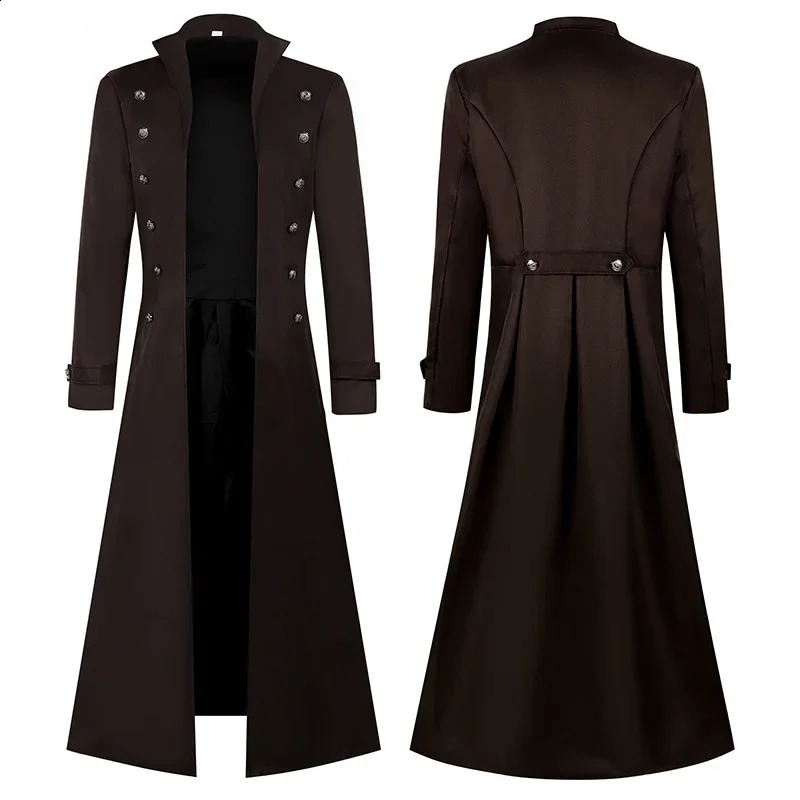 S5XL Plus Size Men Gothic Trench Medieval Steampunk Retro Style Long Jackets Doublebreasted Solid Mens Vintage 250729