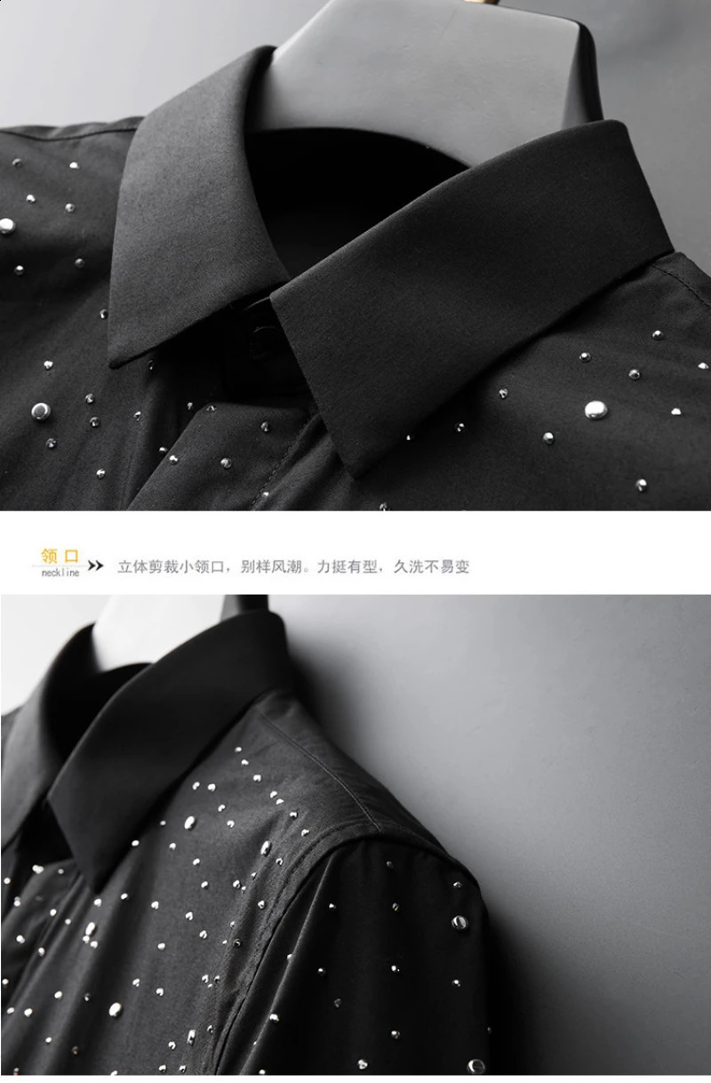 High Quality Rhinestone Shirts Men Starry Sky Long Sleeve Casual Business Dress Shirt Slim Fit Social Banquet Party Shirt 250811