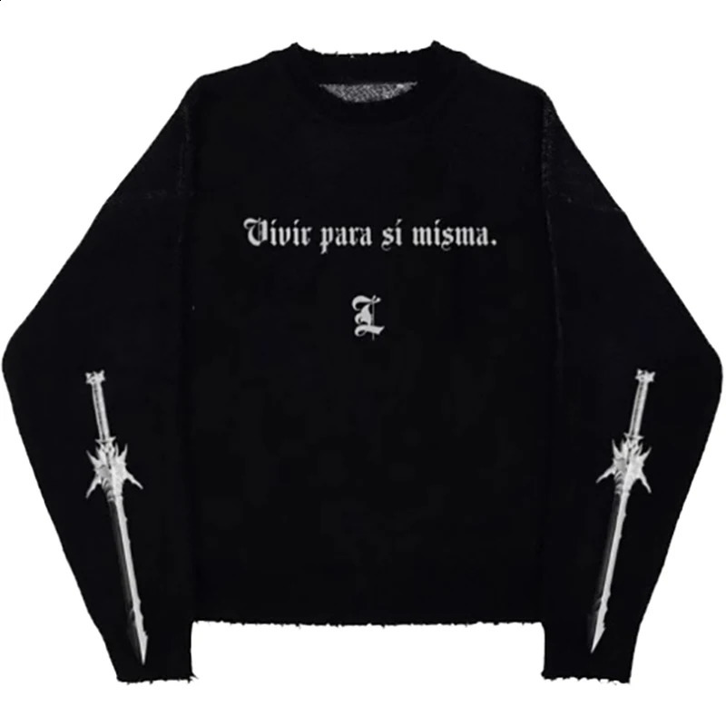 90s Gothic Punk Mens Sweaters Male Knitwear Dark Style Y2K Hip-Hop Streetwear Pullover Knit Harajuku Sweater Oversize Jumper 250805