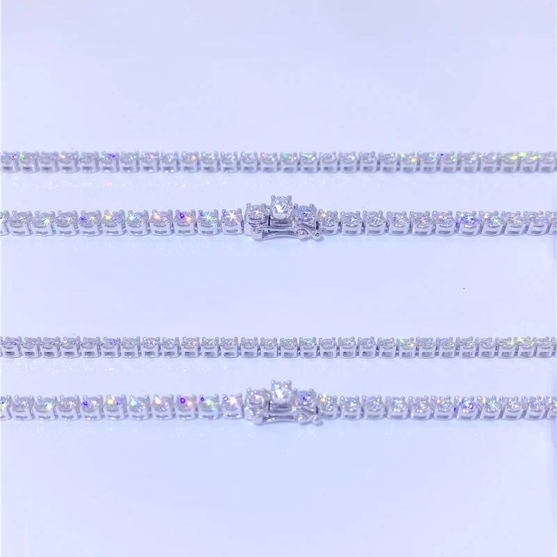 New European And American 5mm Single Stone Moissanite Hip Hop Tennis Chain 925 Silver Inlaid Moissanite Necklace Tennis Chain