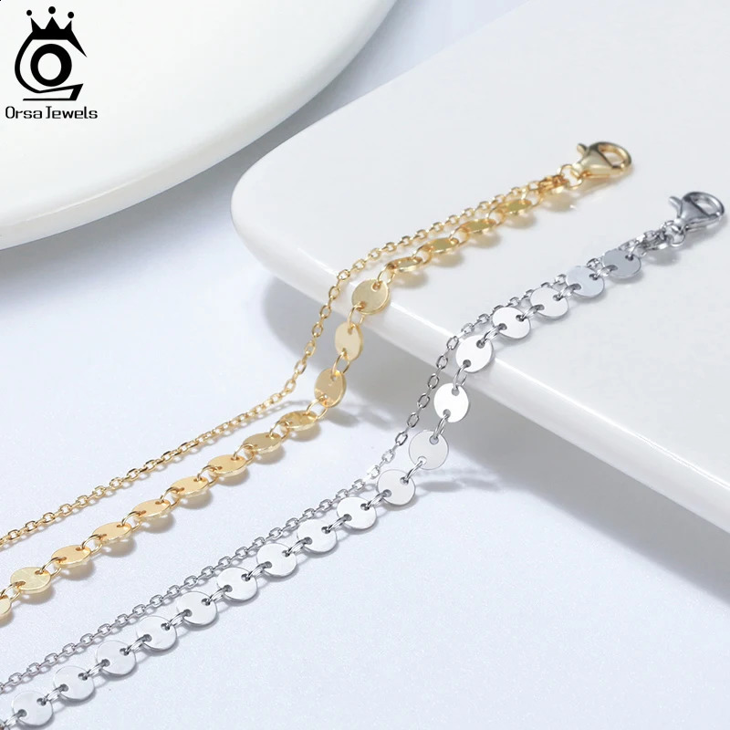 ORSA JEWELS 925 Sterling Silver Coin Cable Layered Chain Anklets for Women Fashion Summer Foot Chain Bracelet Jewelry SA15 250807