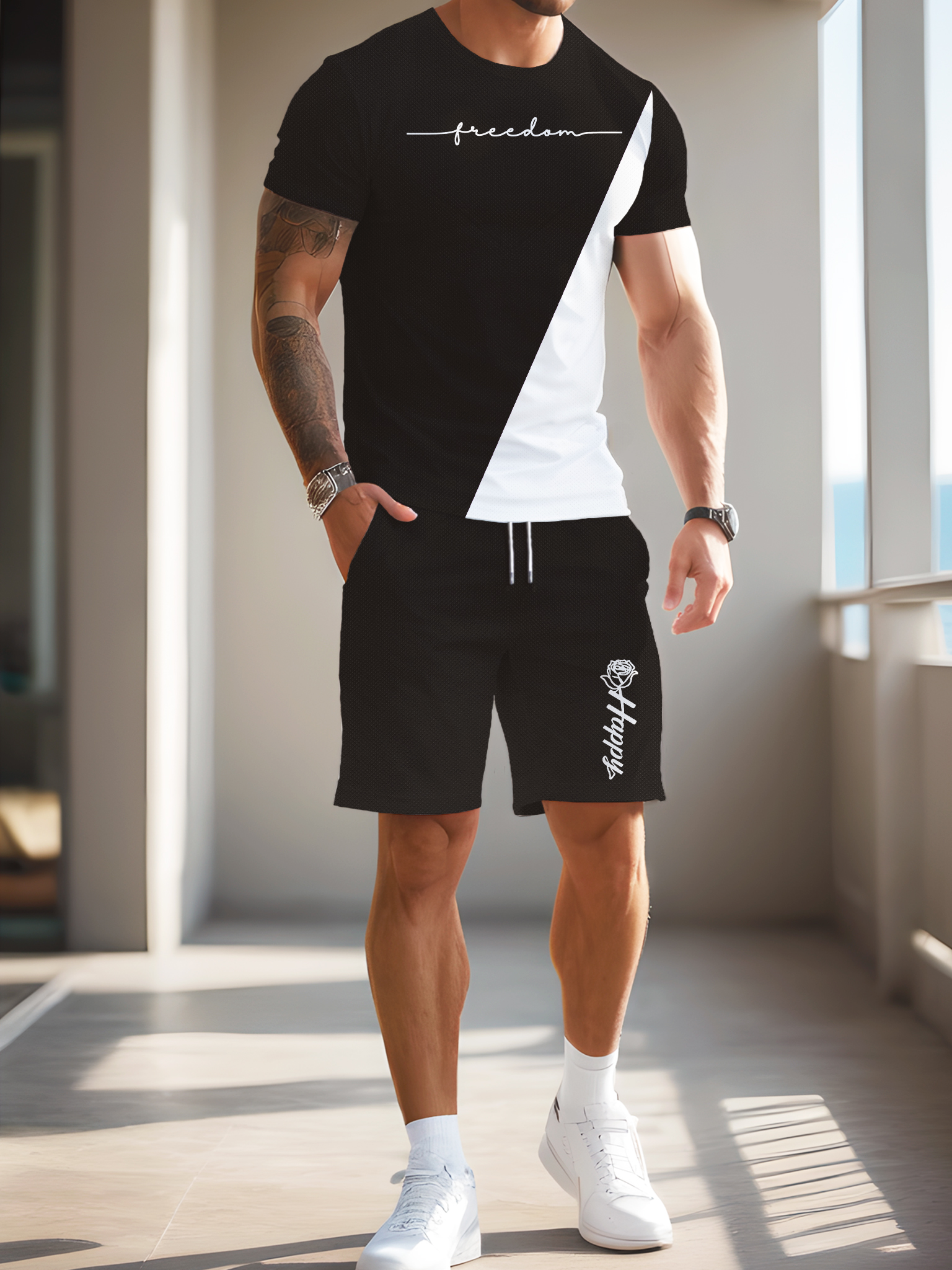 Custom Mens Alphabet Pattern Outfit Ensemble Breathable quick drying fabric - TZFP-63-TZ-LMN-00005