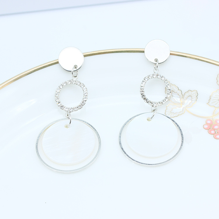 Free Shipping Designer Fashion Accessories Korean S925 Minimalist Style Earrings Accessories Elegant Rhinestone Circle Shell Earrings Luxury Jewelry