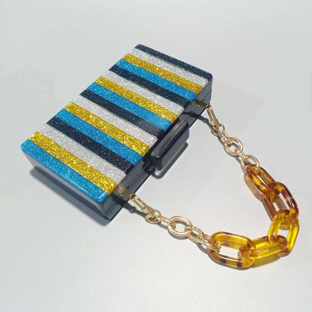 Summer Evening Color Stripe Spliced Acrylic Single Shoulder Chain Bag for Women