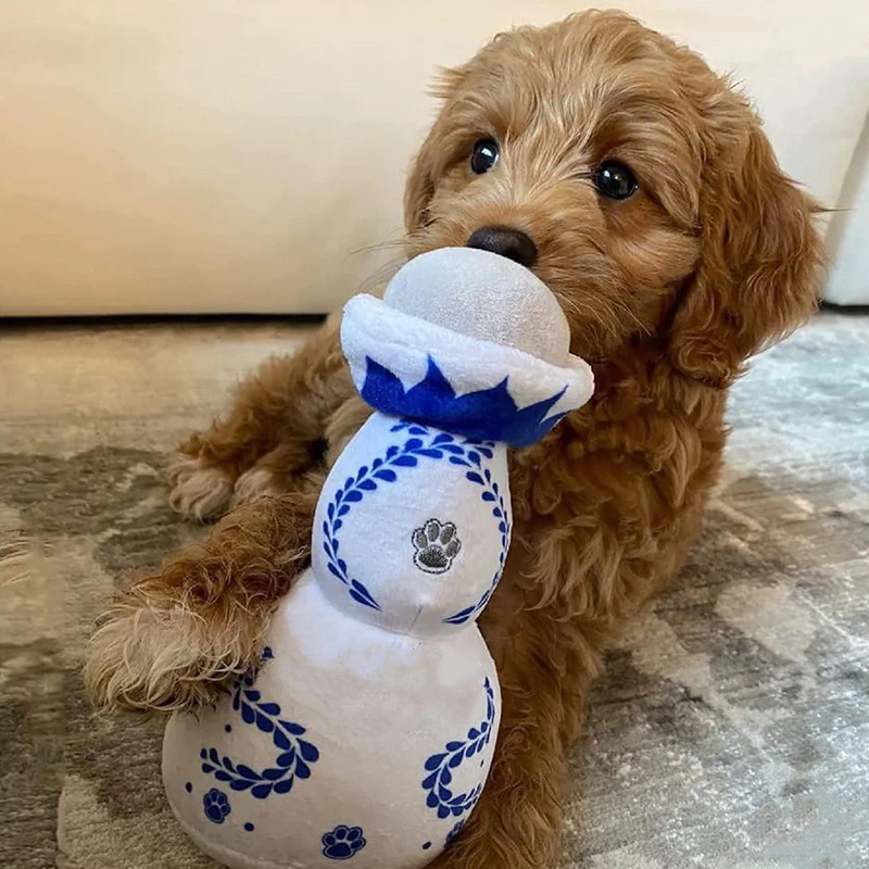 Luxury Pet Dog Toys Durable Plush Wine Bottle Squeaky Toys For Dog Gift Plush Perfume Dog Toys With Squeaky
