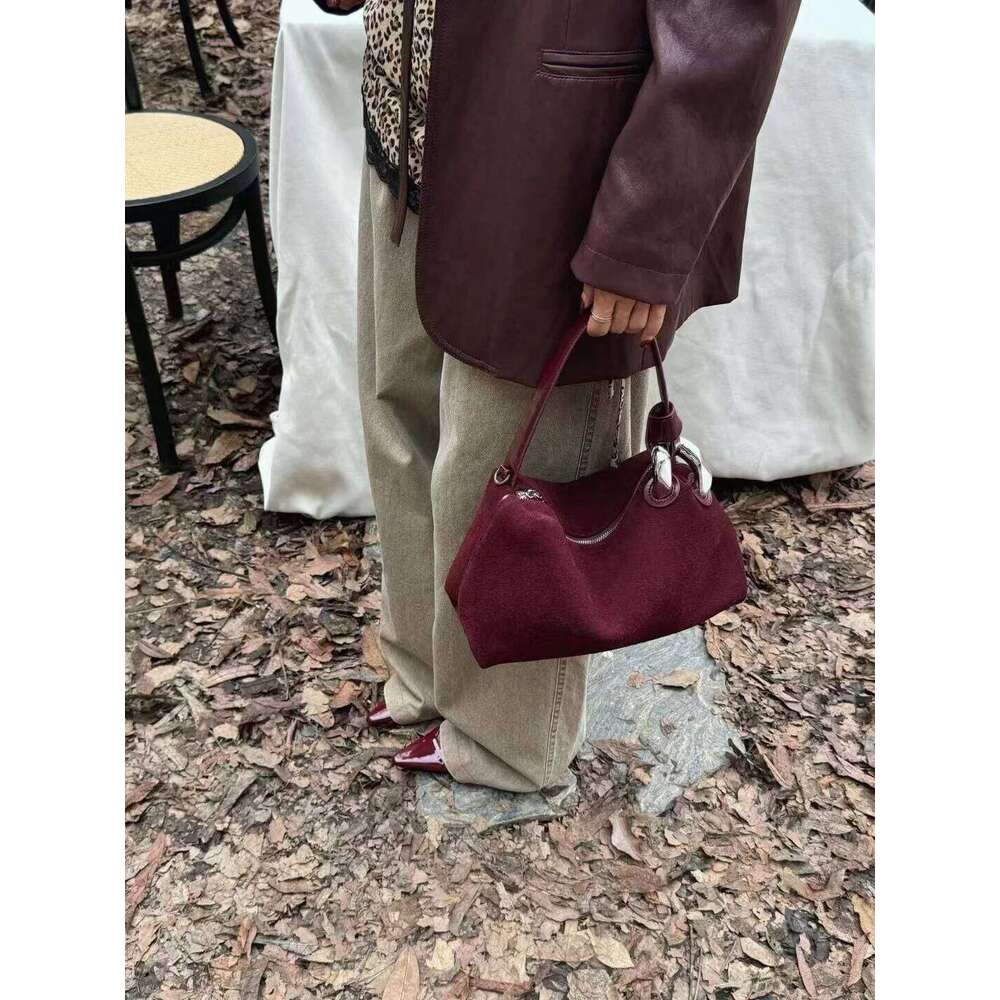 Retro Euro Stylish Carmel Color Hobo Tote Soft 2025 Winter Matte Nubuck Suede Leather Women Crossbody Bag Chamois Ladies Handbag