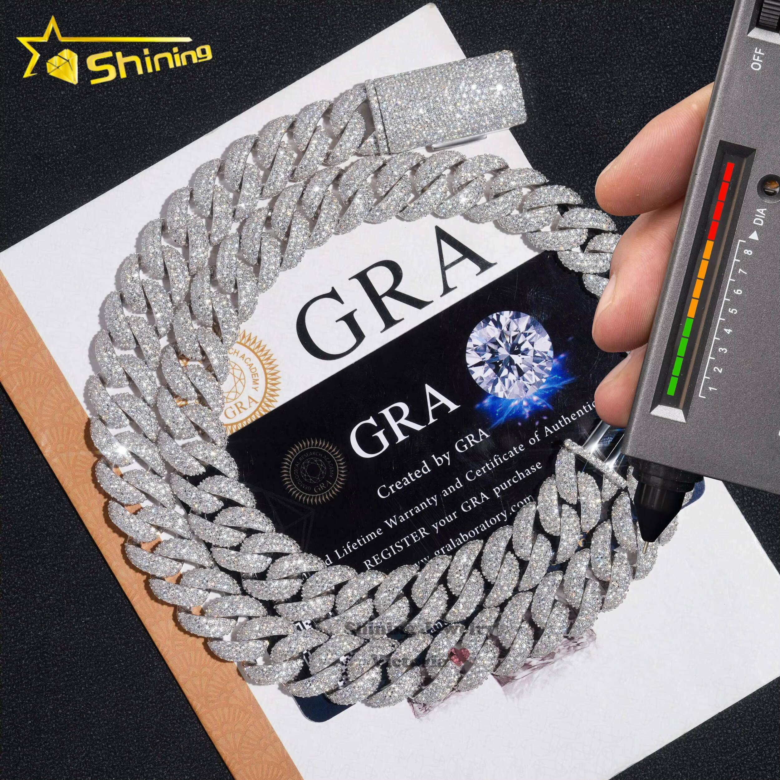 18K Gold Plated Fashion Hip Hop Moissanite Diamond Cuban Chains Necklace Men Women 13mm Sterling Silver Cuban Link Chain