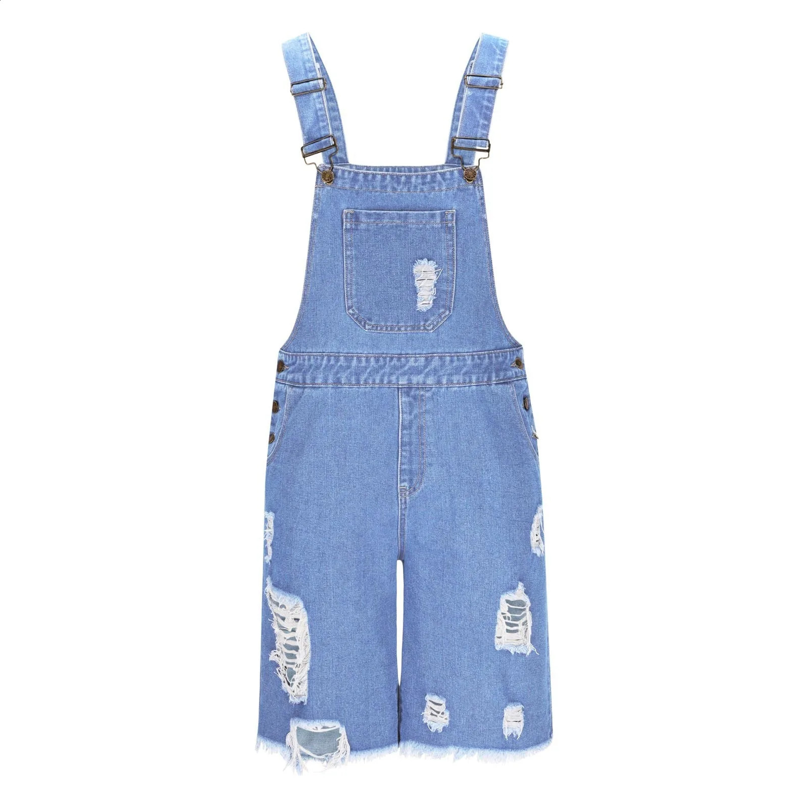 Summer Mens Vintage Jeans Overalls Elastic Denim Jumpsuit With Pockets Men Casual Button Suspenders Short Pants 250729