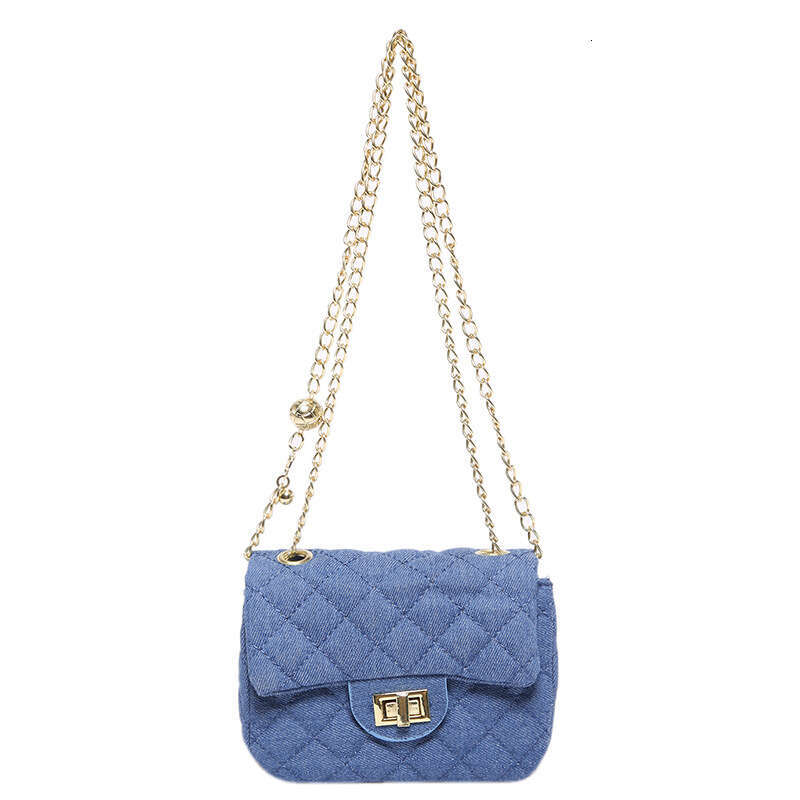 DHessentials Trendy Quilted Denim Crossbody Bag - Stylish Small Square Shoulder Purse with Chain Strap for Women (12.5x17x8cm, 180g)