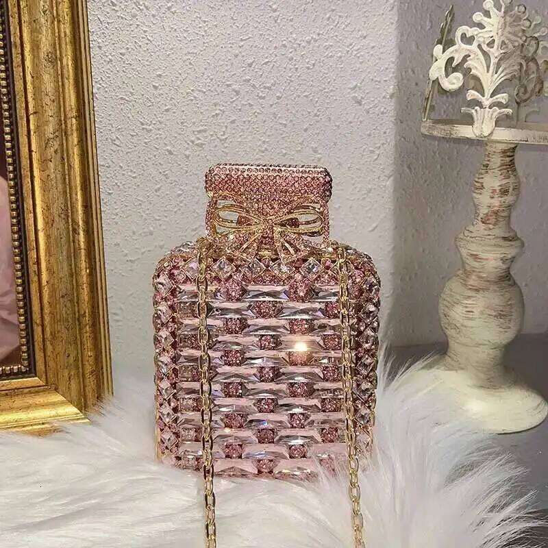 Perfume Bottle Crystal Evening Bags Women Gorgeous Handmade Metal Rhinestone Purses And Handbags Wedding Party