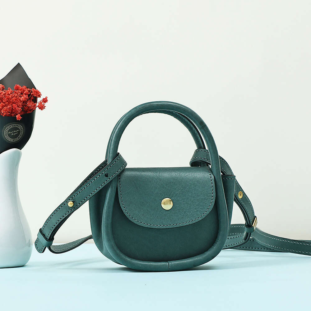 DHessentials New Genuine Leather Mini Handbag - Korean Style Top Grain Crossbody Purse for Women, Blue Shell Bag (20x15cm, 300g)