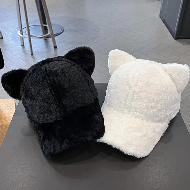 Cat Ears Baseball Cap for Women Autumn Winter Warm Hat Plush Duck Tongue Cap Cartoon Fashion Rebound Cap Adjustable Leisure Hat 250808