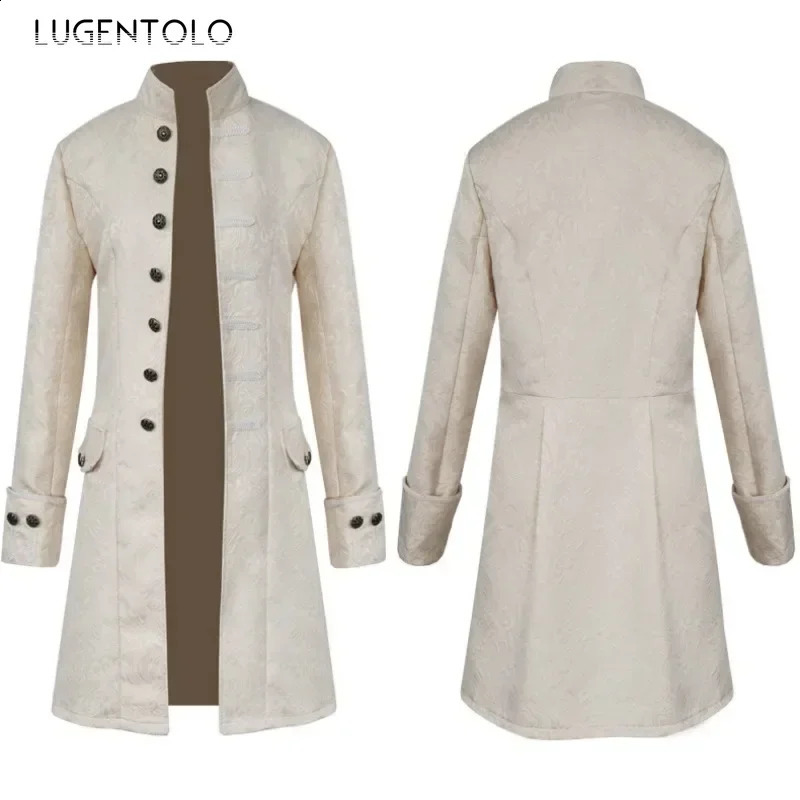 Men Medieval Trench Retro Coat Singlebreasted Uniform Gothic Stand Collar Renaissance Jacquard Outwear Halloween Costume 250804
