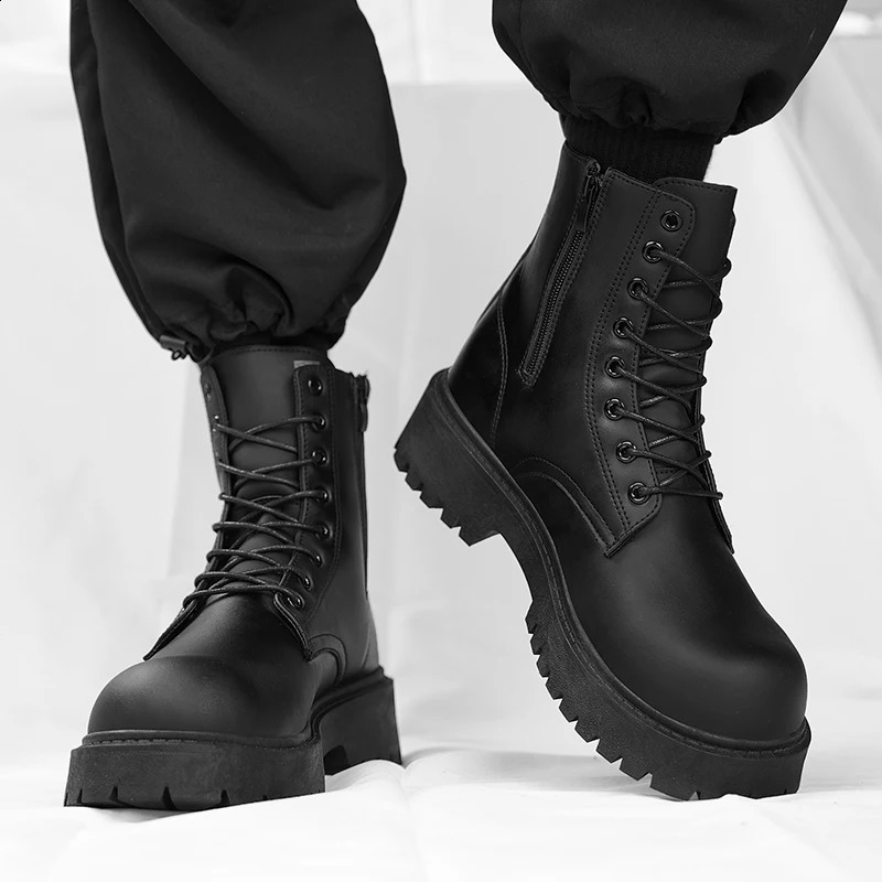 Couples casual boots four season mens and womens high top leather boots fashion thick soled non slip plus size outdoor boots 250805