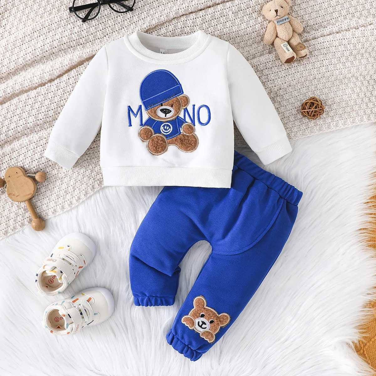 3-24 Months Casual Bear Long Sleeve Tee and Navy Pants Outfit Toddler Infant Clothing Set Kids Wear Z250811
