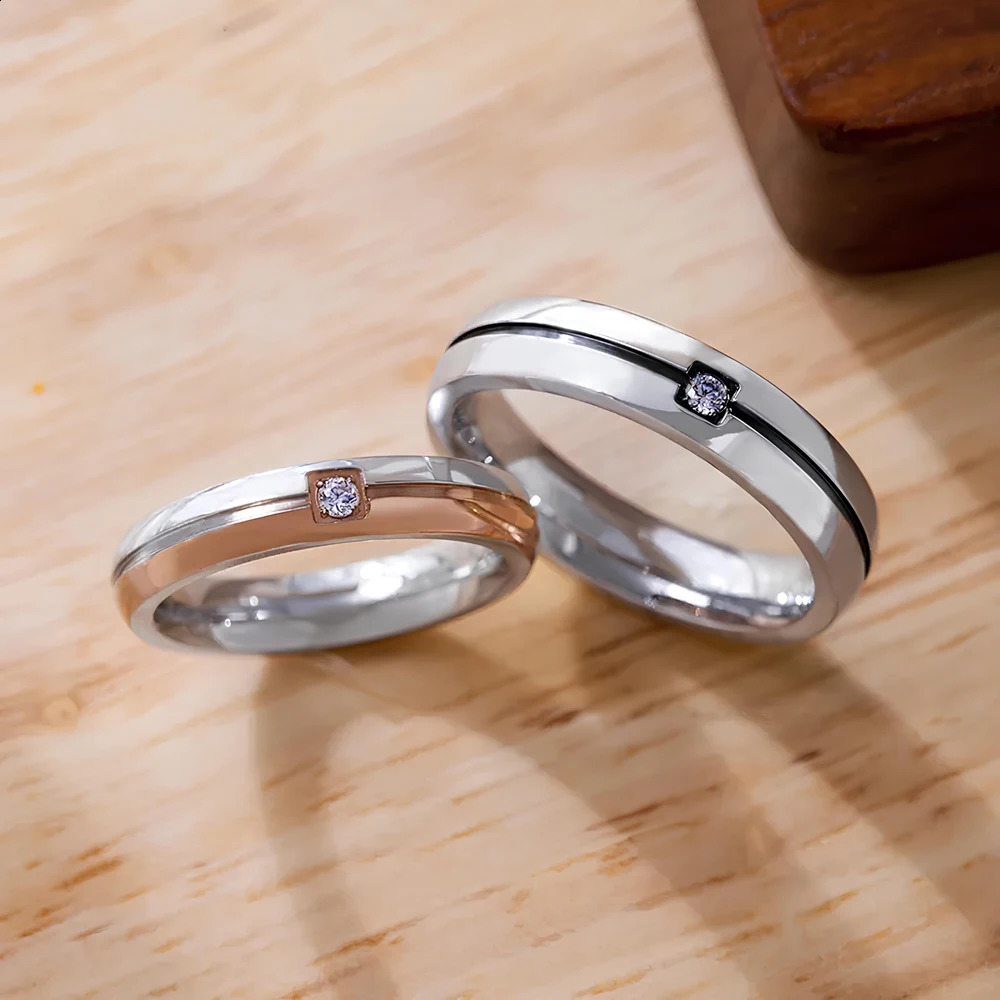 Wedding Engagement Band Unique Stainless Steel Jewelry 2025 Fashion AA Cubic Zircon Couple Rings for Women Men 250805