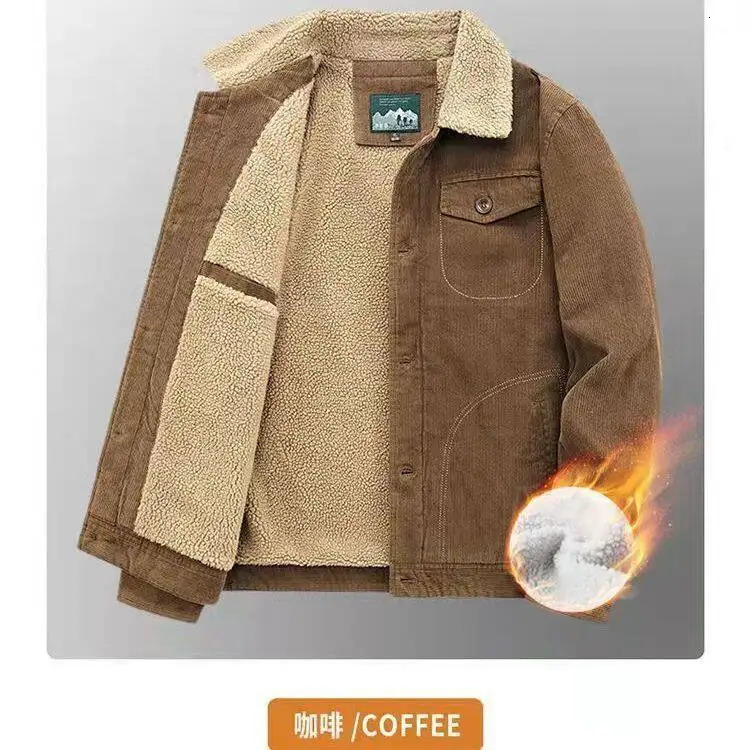 Corduroy Jacket Men Winter Thick Warm Parkas Coats Male Casual Multiple pockets Oversized Fleece Jackets Mens Solid Clothing 250809